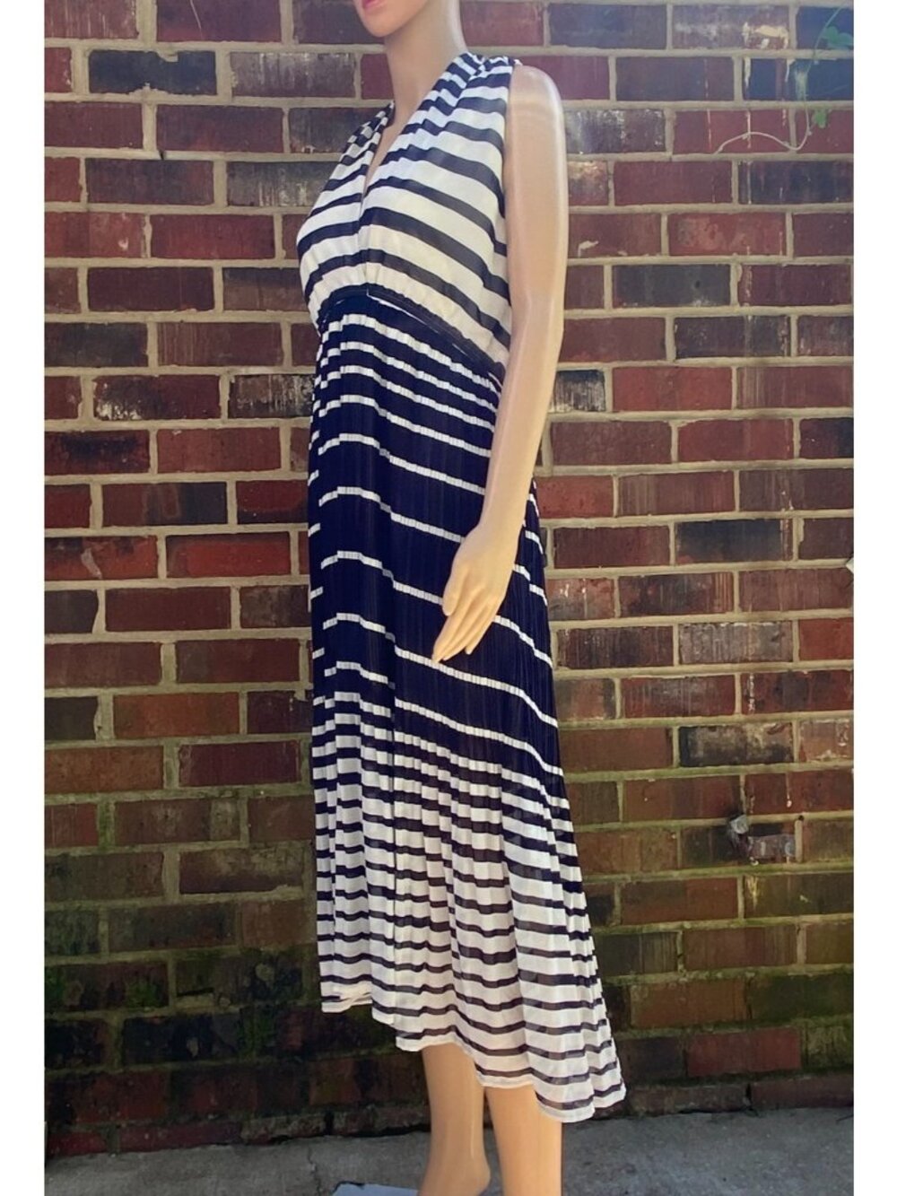 Maison Jules Sleeveless Striped Halter Dress Womens, Size X,Lined,Preppy